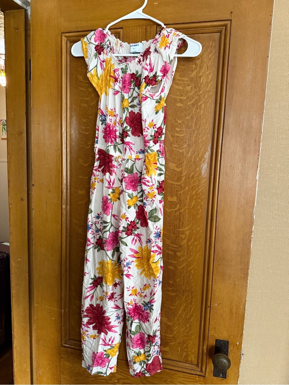 Old Navy White Romper with Pink, Red & Yellow Floral Print